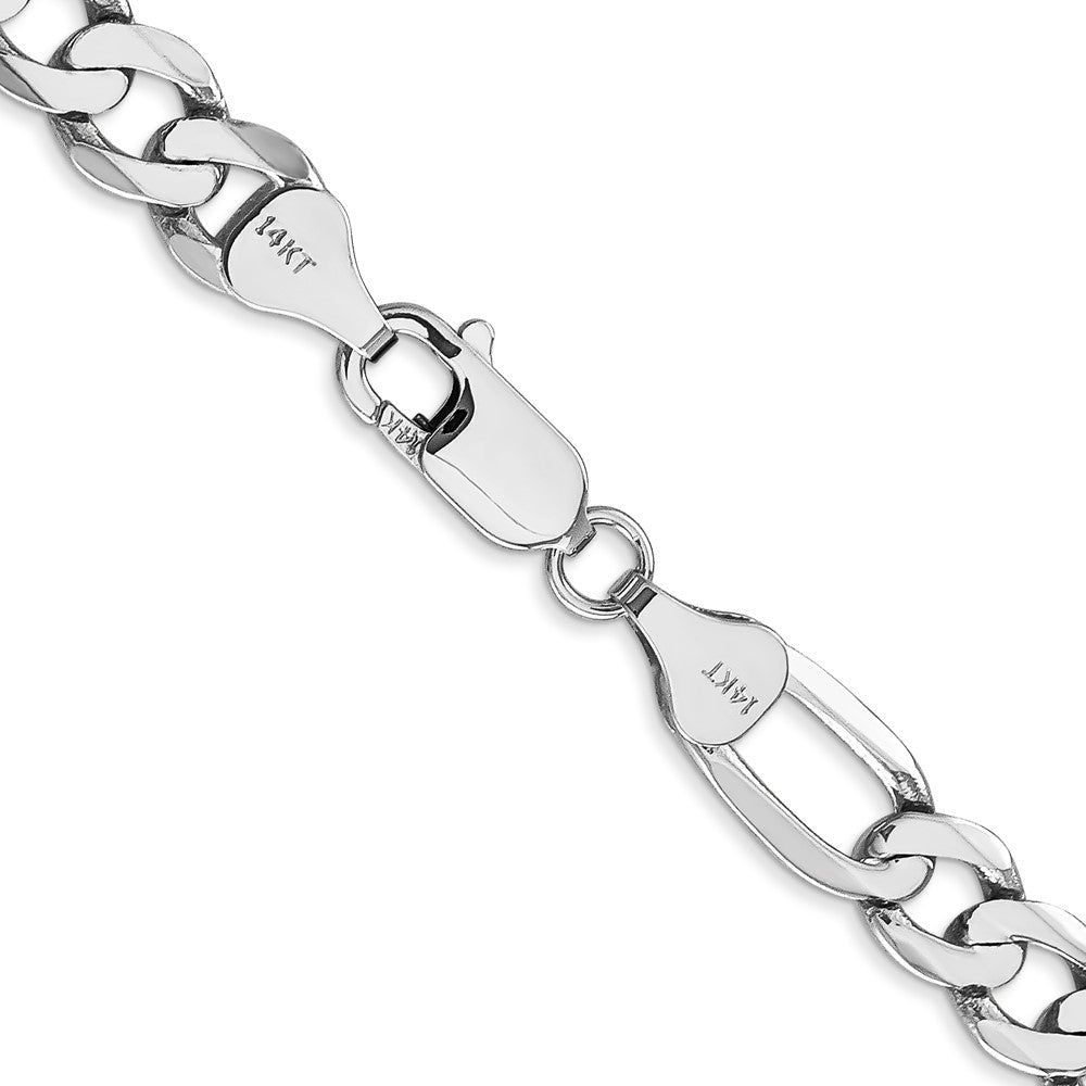 Solid 14K White Gold 26 inch 7mm Flat Figaro with Lobster Clasp Chain Necklace