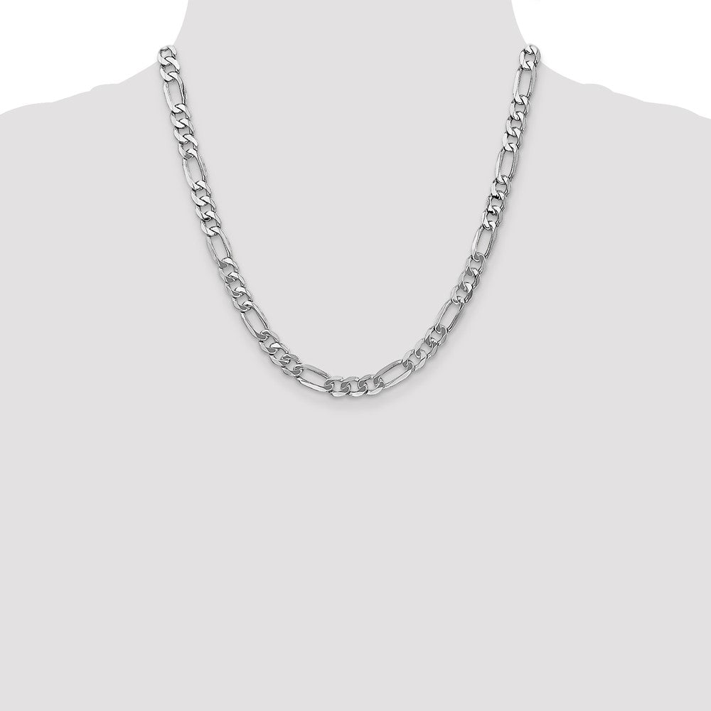 Solid 14K White Gold 20 inch 7mm Flat Figaro with Lobster Clasp Chain Necklace