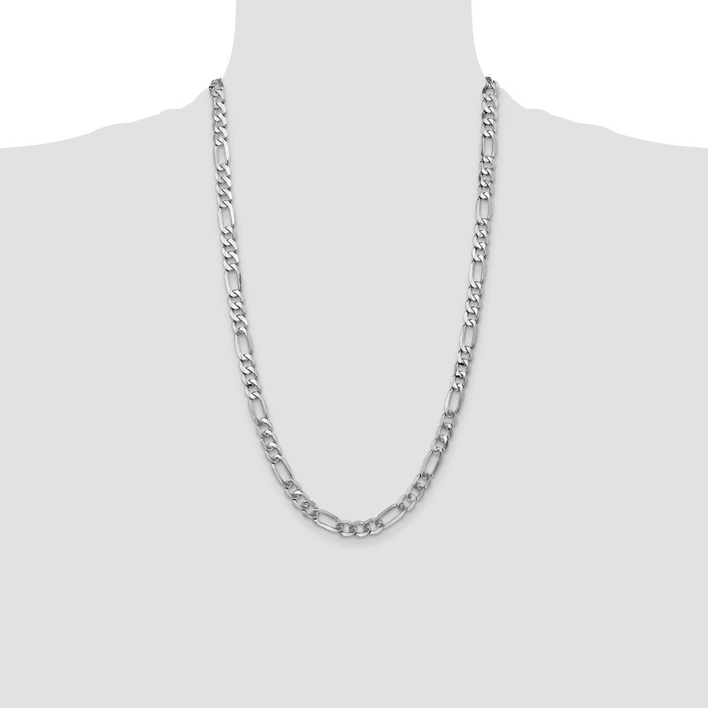 Solid 14K White Gold 26 inch 7mm Flat Figaro with Lobster Clasp Chain Necklace