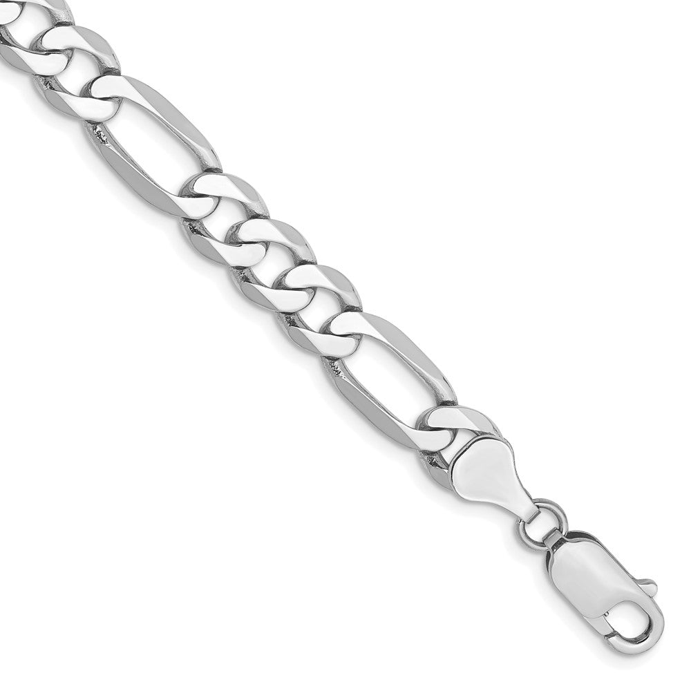 Solid 14K White Gold 9 inch 7mm Flat Figaro with Lobster Clasp Chain Bracelet