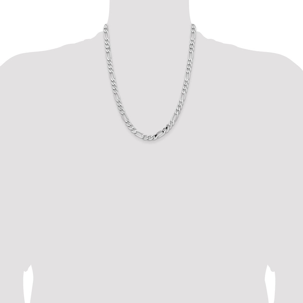 Solid 14K White Gold 22 inch 7.5mm Flat Figaro with Lobster Clasp Chain Necklace