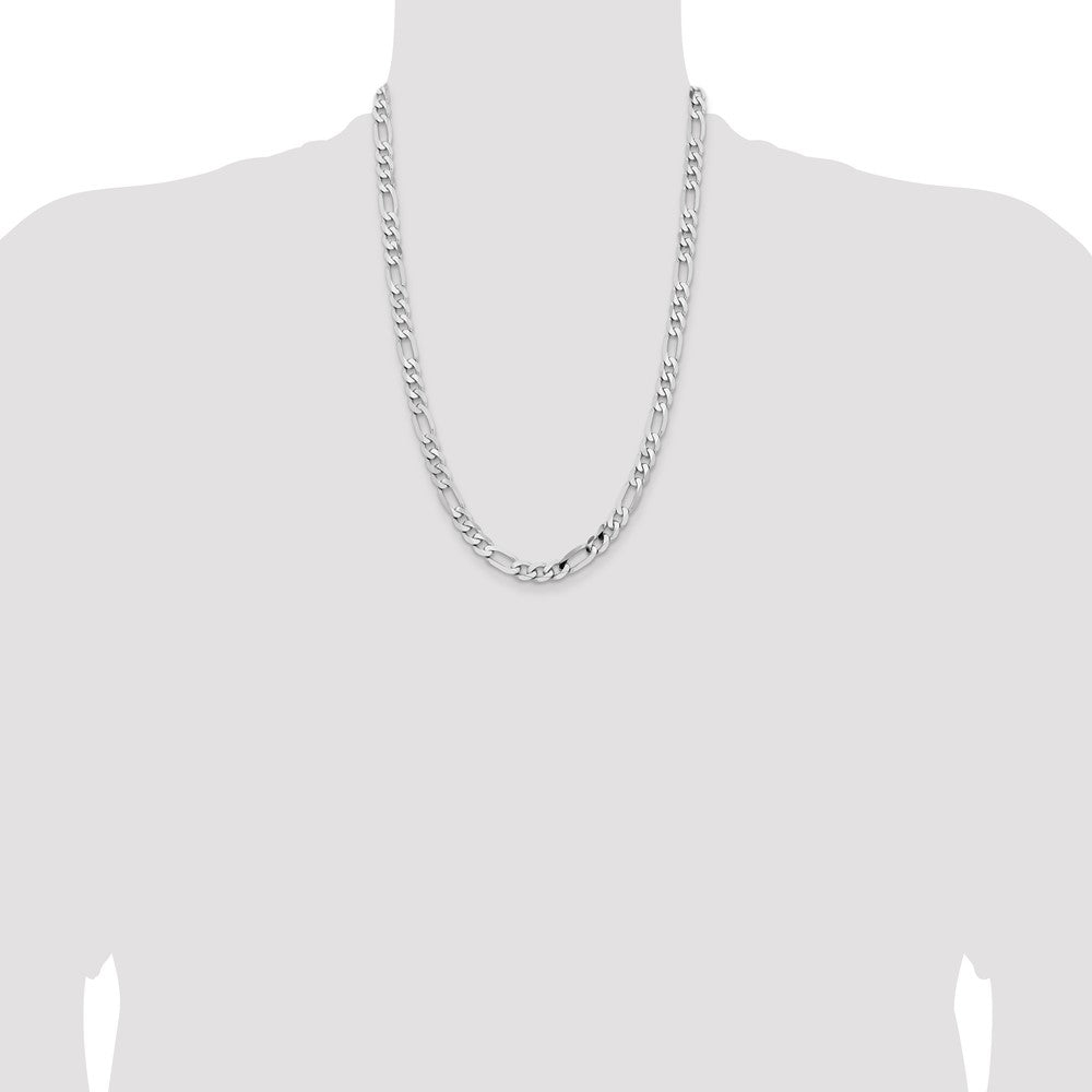 Solid 14K White Gold 24 inch 7.5mm Flat Figaro with Lobster Clasp Chain Necklace