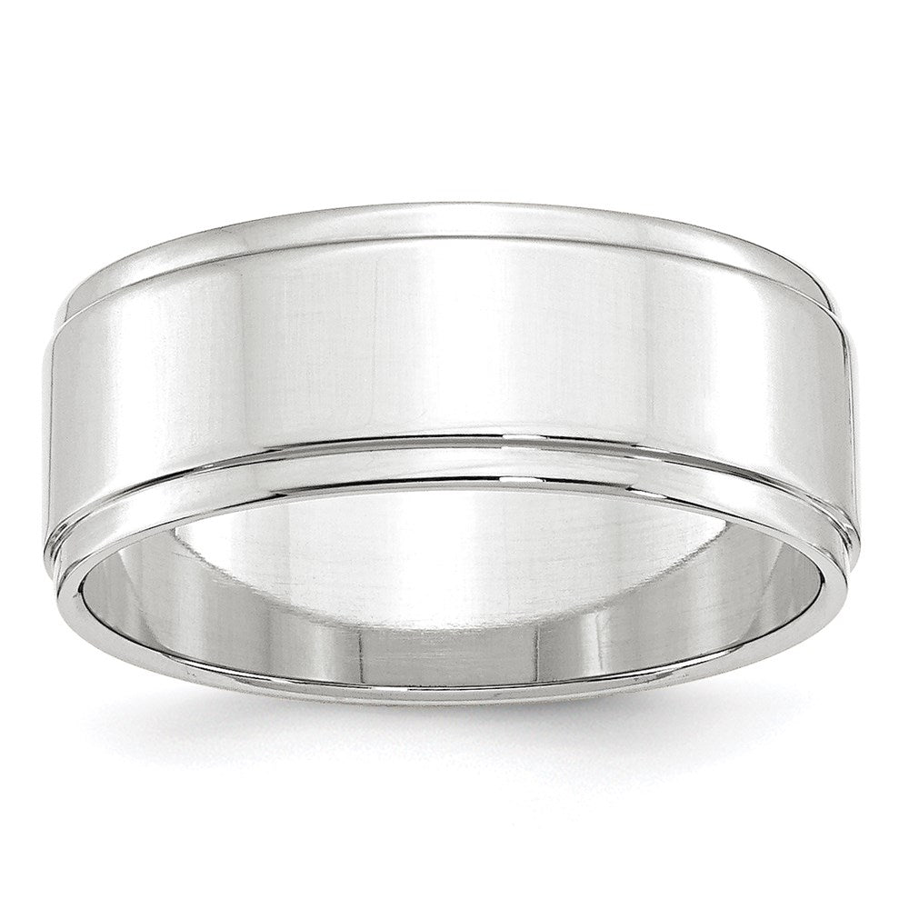 Solid 18K White Gold 8mm Flat with Step Edge Men's/Women's Wedding Band Ring Size 7.5