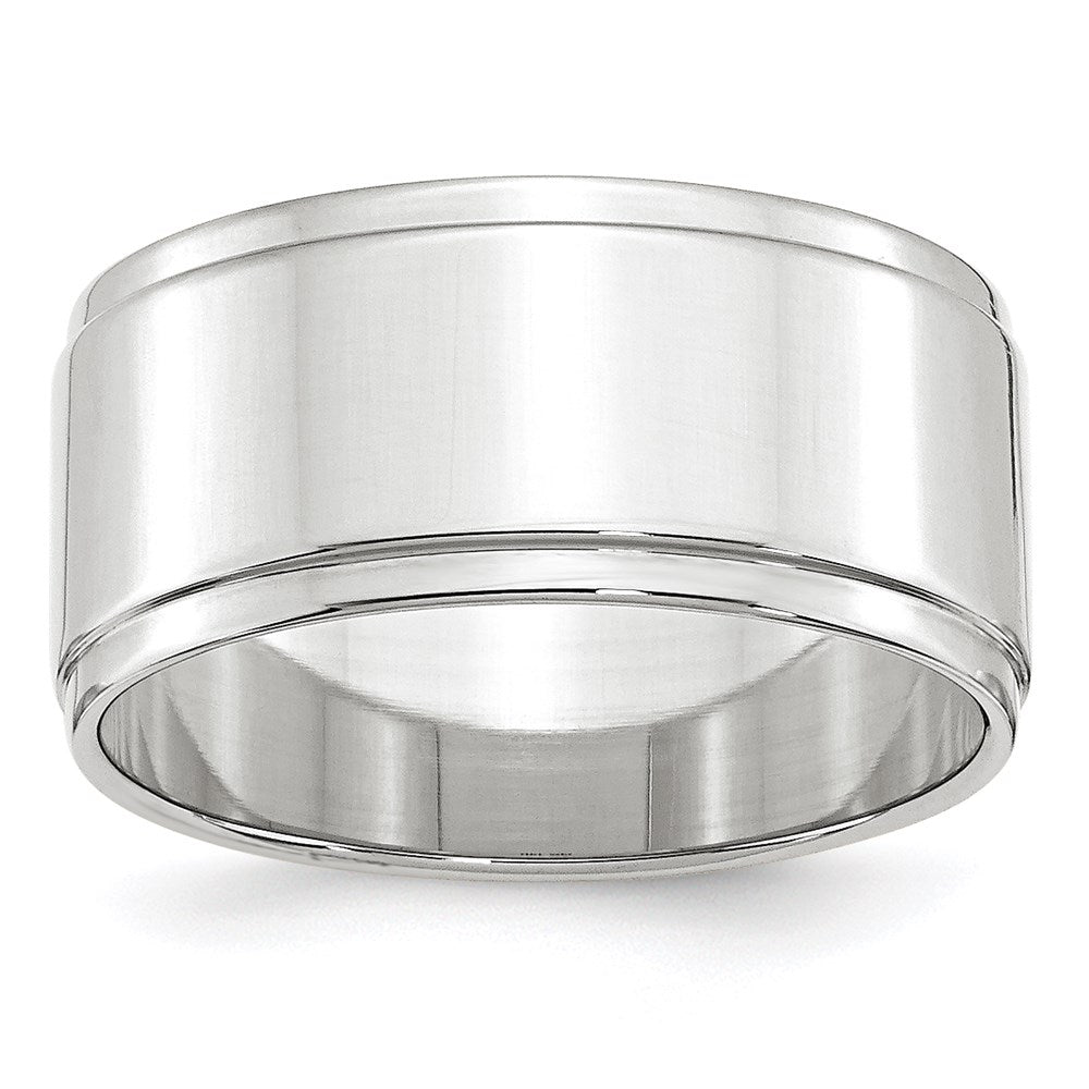 Solid 18K White Gold 10mm Flat with Step Edge Men's/Women's Wedding Band Ring Size 6.5