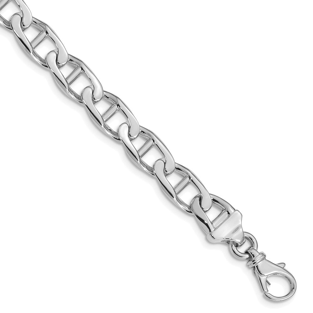 Solid 14K White Gold 8 inch 9mm Hand Polished Fancy Anchor Link with Fancy Lobster Clasp Bracelet