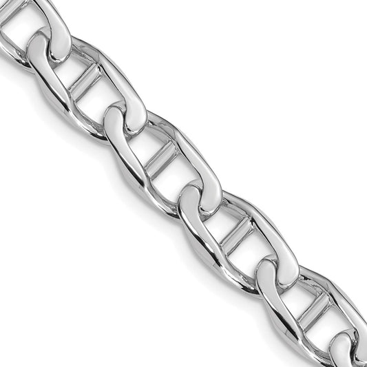 Solid 14K White Gold 9 inch 9mm Hand Polished Fancy Anchor Link with Fancy Lobster Clasp Bracelet