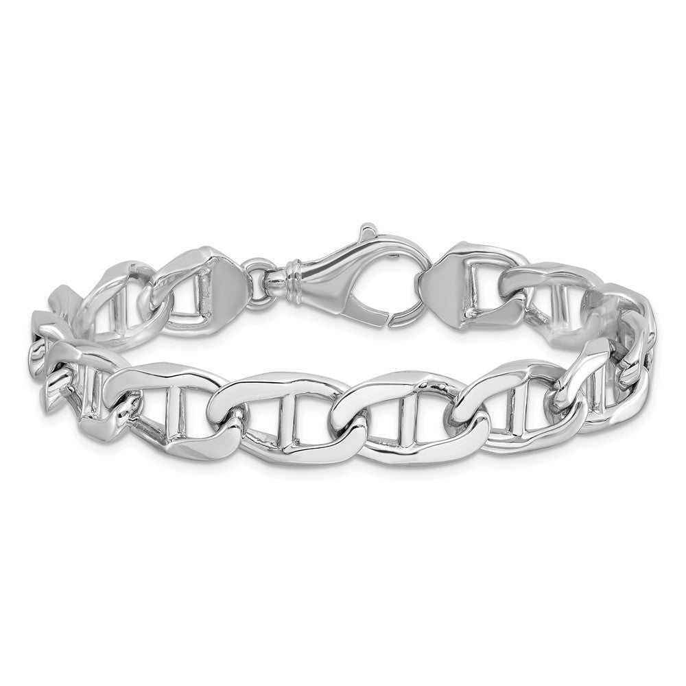 Solid 14K White Gold 8 inch 10.3mm Hand Polished Fancy Anchor Link with Fancy Lobster Clasp Bracelet