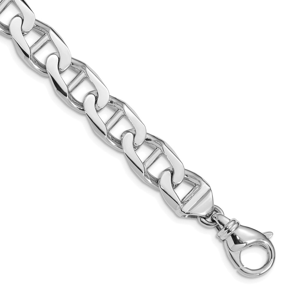 Solid 14K White Gold 8 inch 10.3mm Hand Polished Fancy Anchor Link with Fancy Lobster Clasp Bracelet