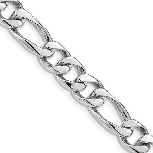 Solid 14K White Gold 20 inch 9mm Hand Polished Figaro Link with Box Catch Clasp Chain Necklace