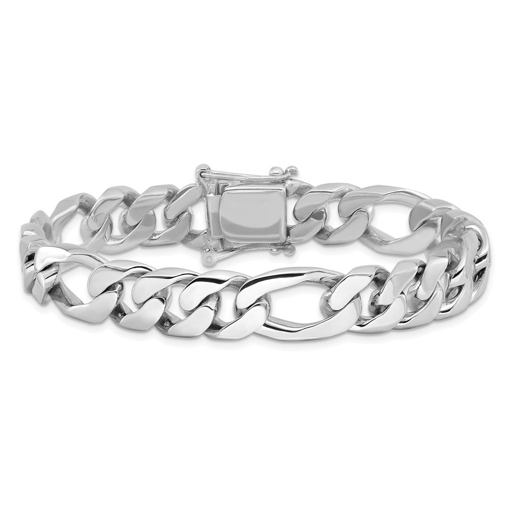 Solid 14K White Gold 8 inch 10mm Hand Polished Figaro Link with Box Catch Clasp Bracelet