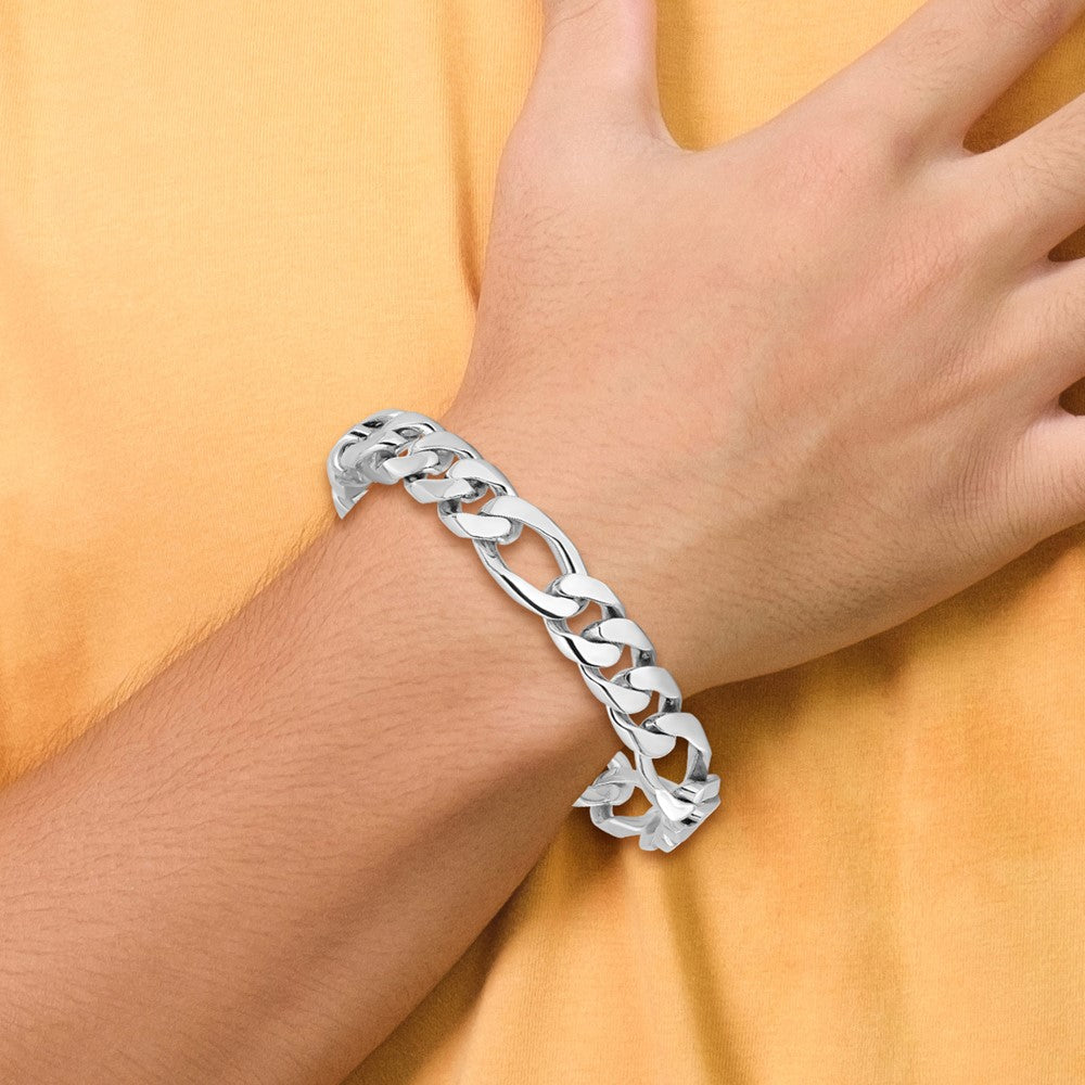 Solid 14K White Gold 8 inch 10mm Hand Polished Figaro Link with Box Catch Clasp Bracelet