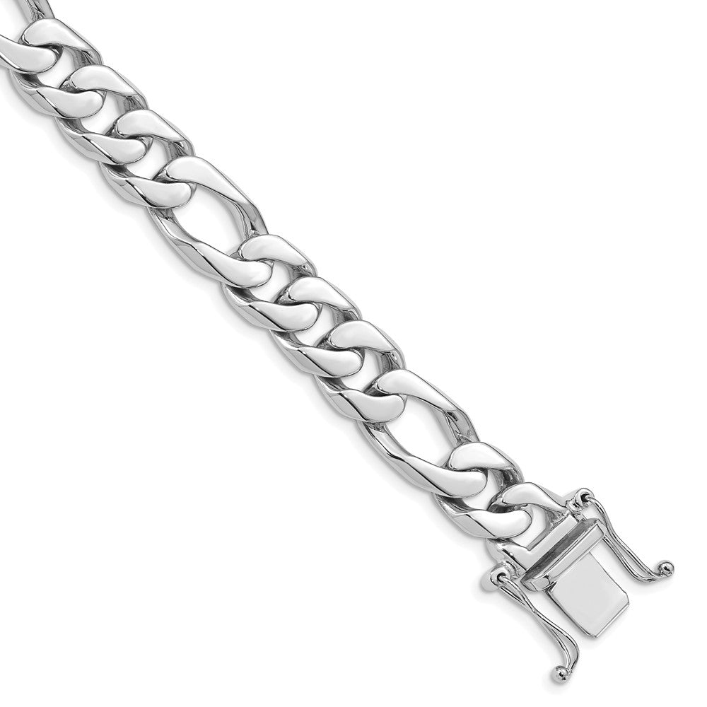 Solid 14K White Gold 8 inch 10mm Hand Polished Figaro Link with Box Catch Clasp Bracelet