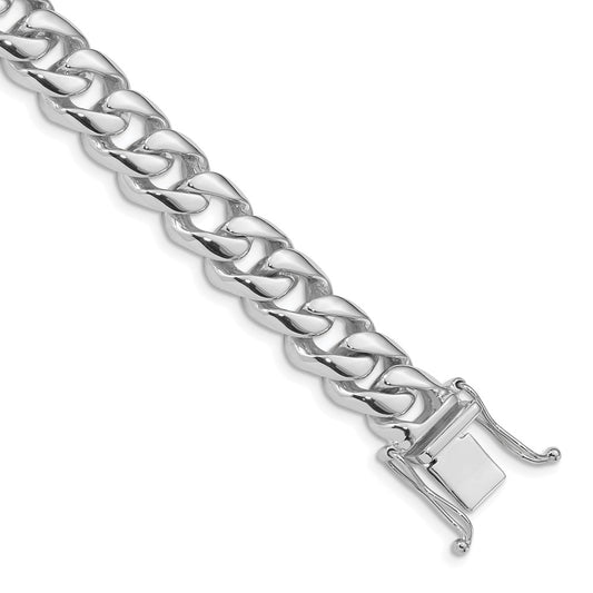 Solid 14K White Gold 8 inch 9.6mm Hand Polished Rounded Curb Link with Box Catch Clasp Bracelet