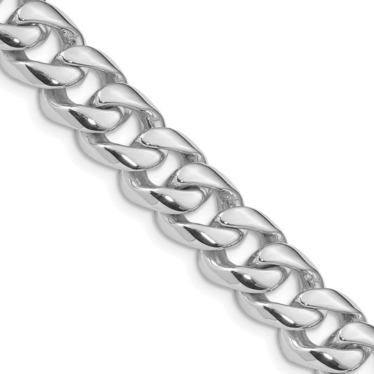 Solid 14K White Gold 22 inch 9.6mm Hand Polished Rounded Curb Link with Box Catch Clasp Chain Necklace