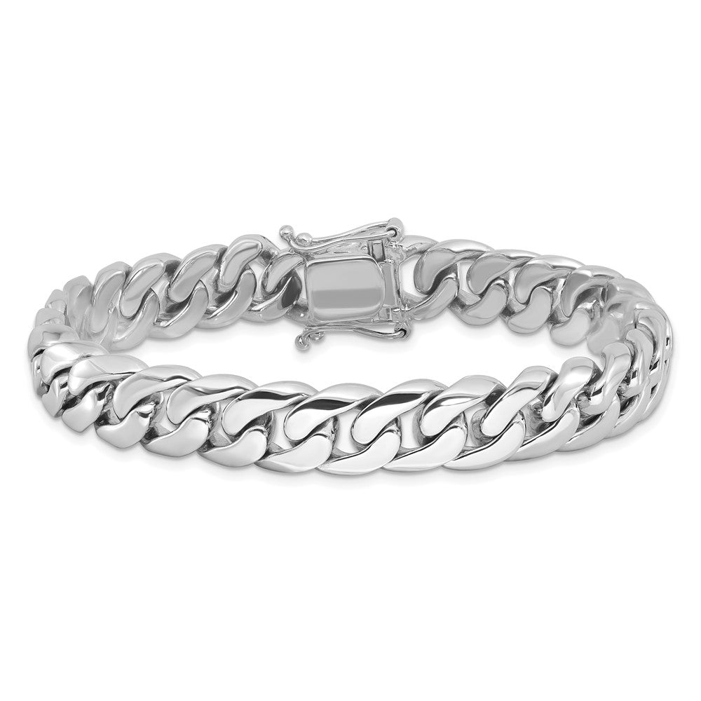 Solid 14K White Gold 8 inch 10.8mm Hand Polished Rounded Curb Link with Box Catch Clasp Bracelet