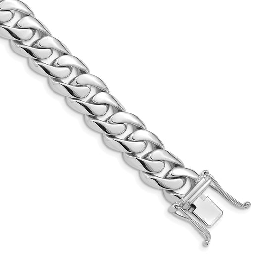 Solid 14K White Gold 8 inch 10.8mm Hand Polished Rounded Curb Link with Box Catch Clasp Bracelet