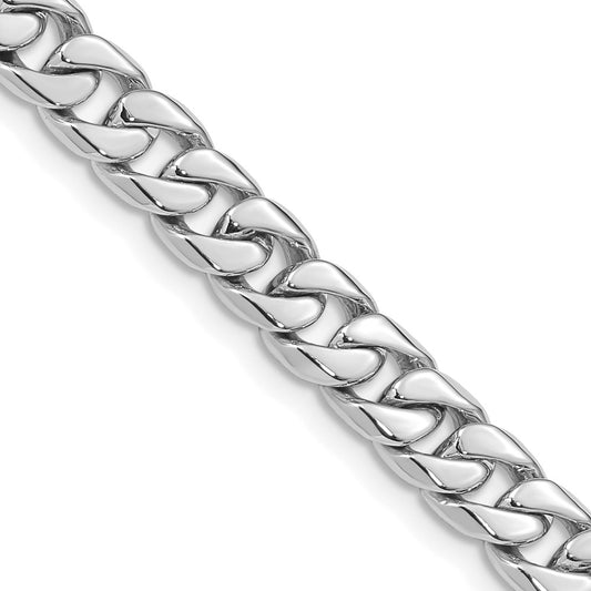 Solid 14K White Gold 9 inch 6.8mm Hand Polished Flat Beveled Curb Link with Box Catch Clasp Bracelet