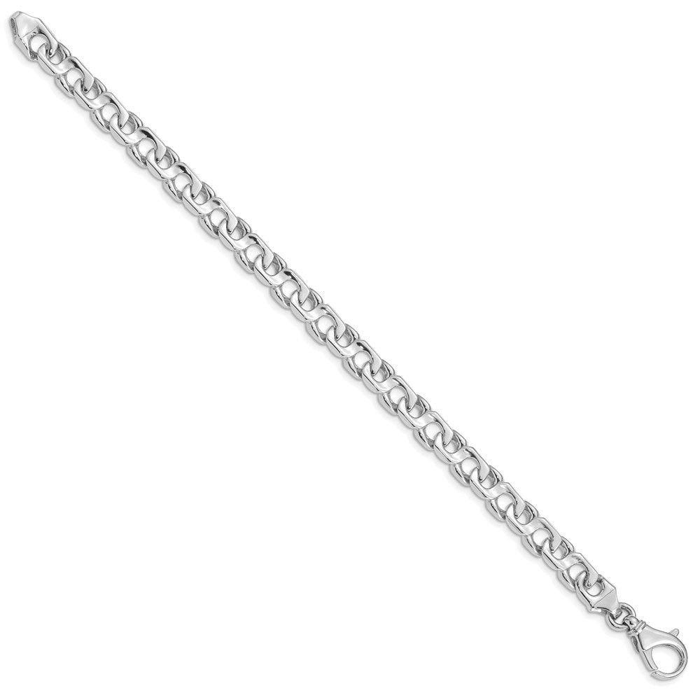 Solid 14K White Gold  8 inch 7.4mm Hand Polished Fancy Link with Fancy Lobster Clasp Bracelet