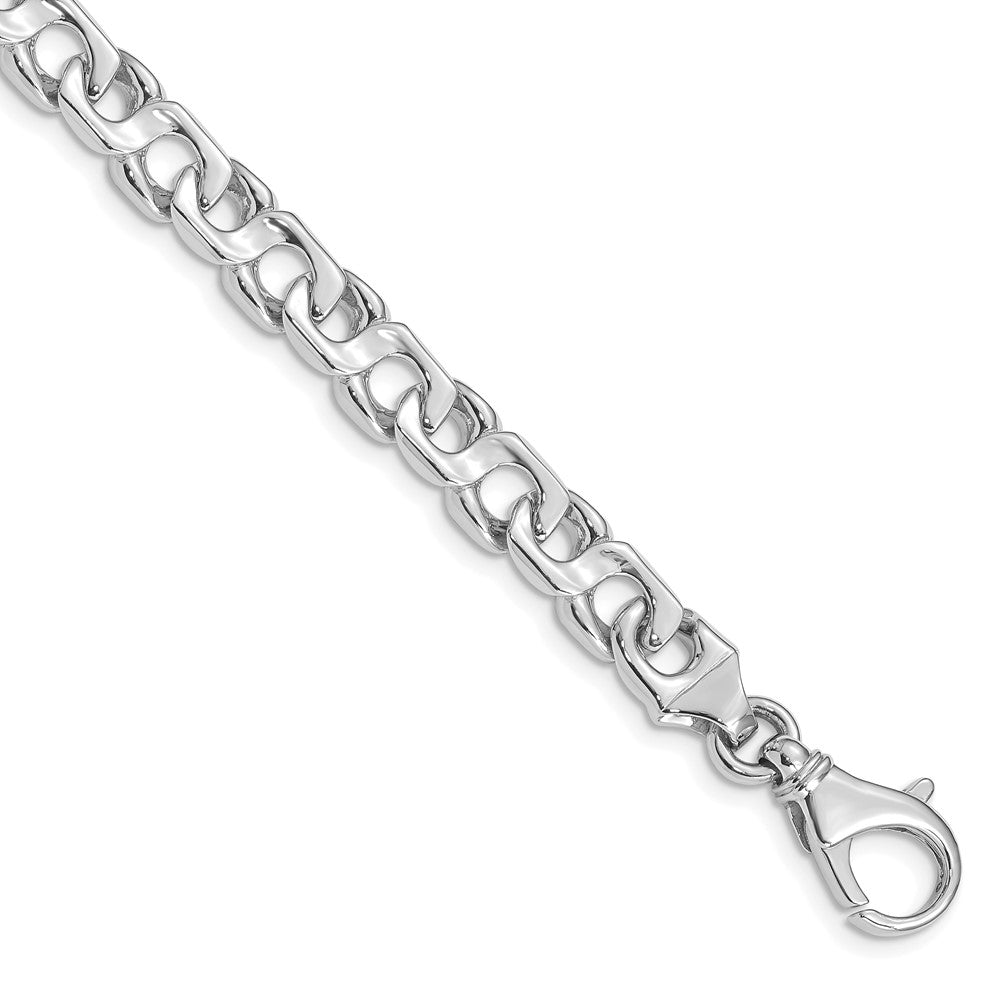 Solid 14K White Gold  8 inch 7.4mm Hand Polished Fancy Link with Fancy Lobster Clasp Bracelet