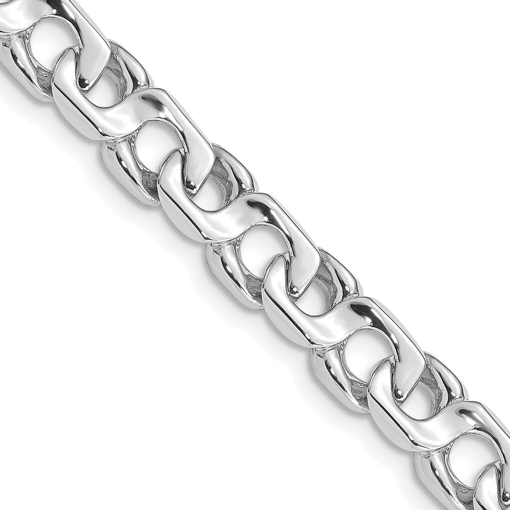 Solid 14K White Gold  20 inch 7.4mm Hand Polished Fancy Link with Fancy Lobster Clasp Chain Necklace