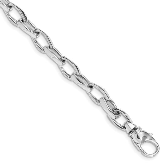 Solid 14K White Gold 8 inch 6.8mm Hand Polished Open Link with Fancy Lobster Clasp Bracelet