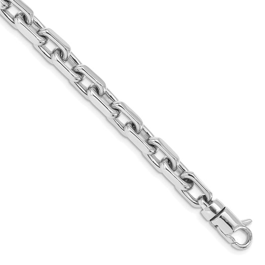 Solid 14K White Gold 8.5 inch 7mm Hand Polished Fancy Link with Lobster Clasp Bracelet