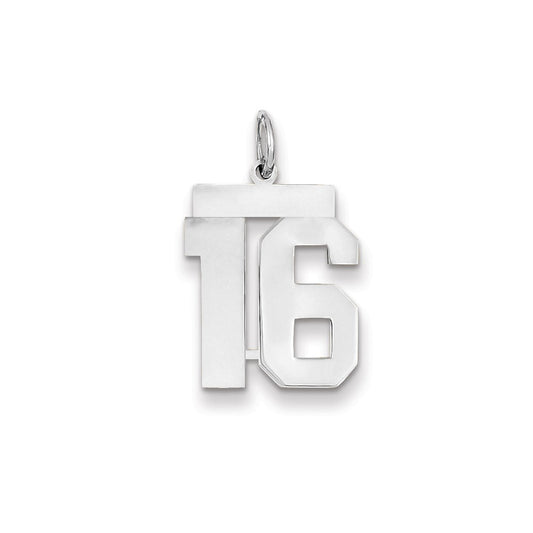 14k White Gold WG Medium Polished Number 16 Charm