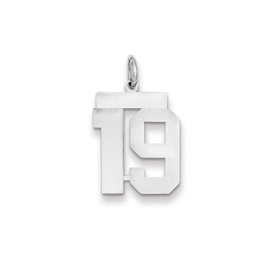 14k White Gold WG Medium Polished Number 19 Charm