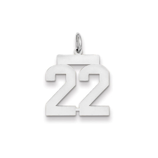 14k White Gold WG Medium Polished Number 22 Charm