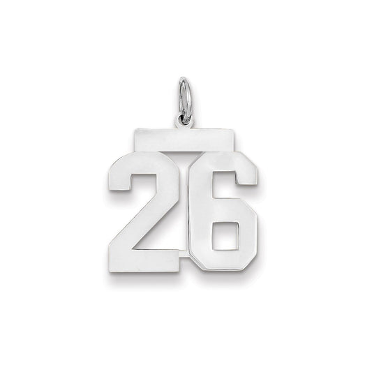 14k White Gold WG Medium Polished Number 26 Charm