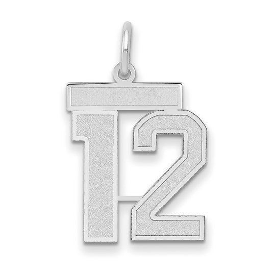 14k White Goldw Medium Satin Number 12 Charm