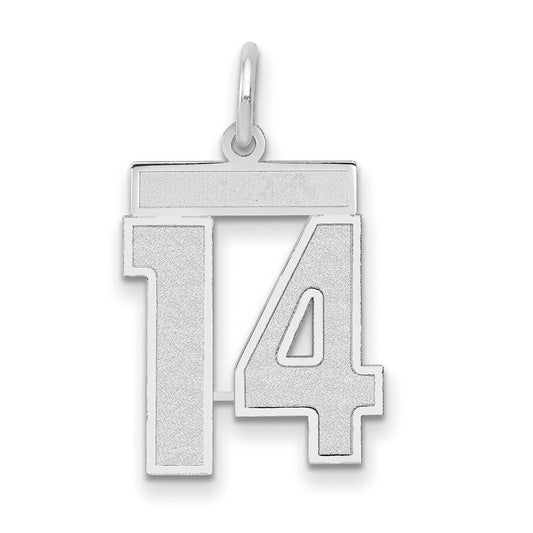 14k White Goldw Medium Satin Number 14 Charm