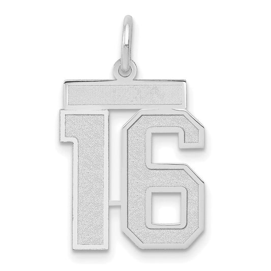 14k White Goldw Medium Satin Number 16 Charm