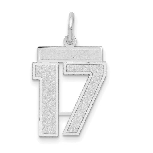 14k White Goldw Medium Satin Number 17 Charm