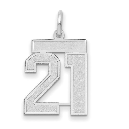 14k White Goldw Medium Satin Number 21 Charm