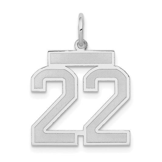 14k White Goldw Medium Satin Number 22 Charm