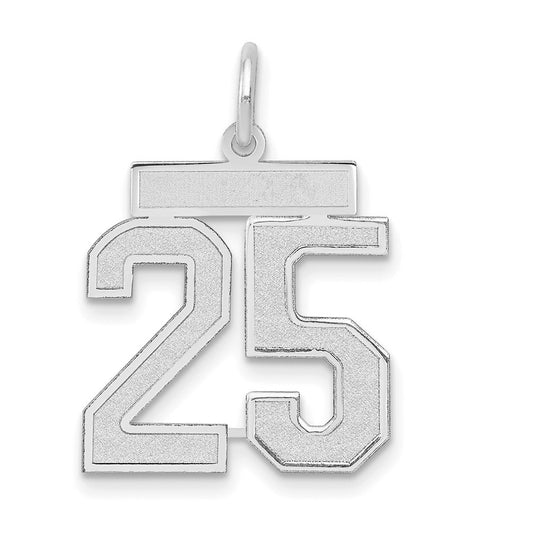 14k White Goldw Medium Satin Number 25 Charm