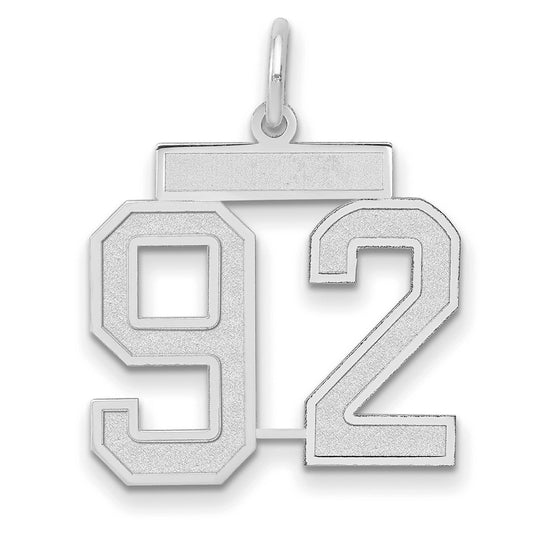 14k White Goldw Medium Satin Number 92 Charm