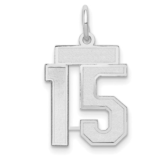 14k White Goldw Small Satin Number 15 Charm