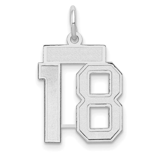 14k White Goldw Small Satin Number 18 Charm