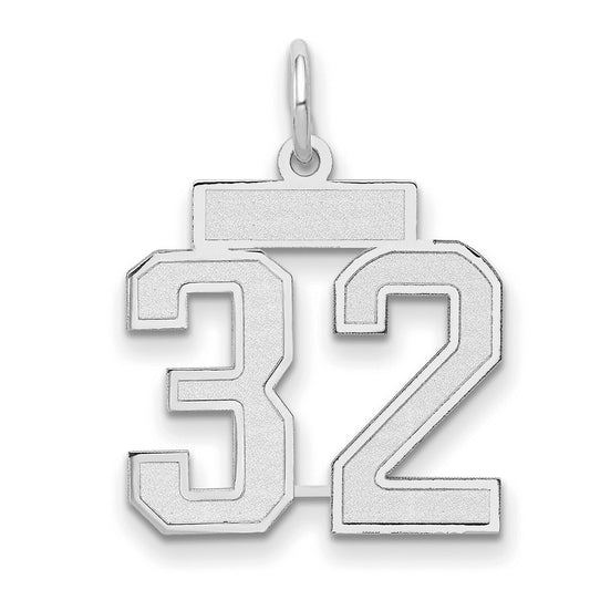 14k White Goldw Small Satin Number 32 Charm