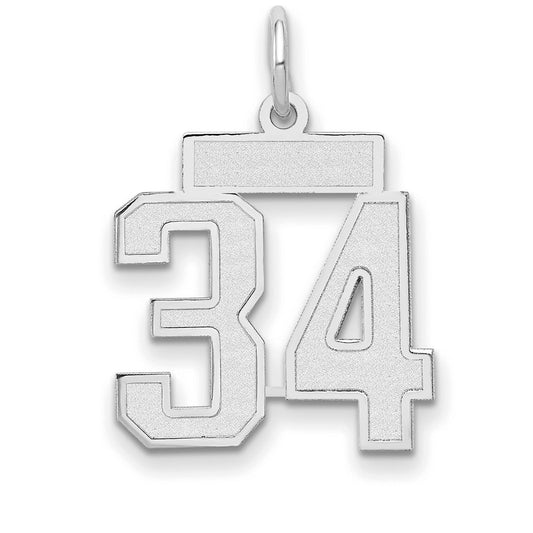 14k White Goldw Small Satin Number 34 Charm