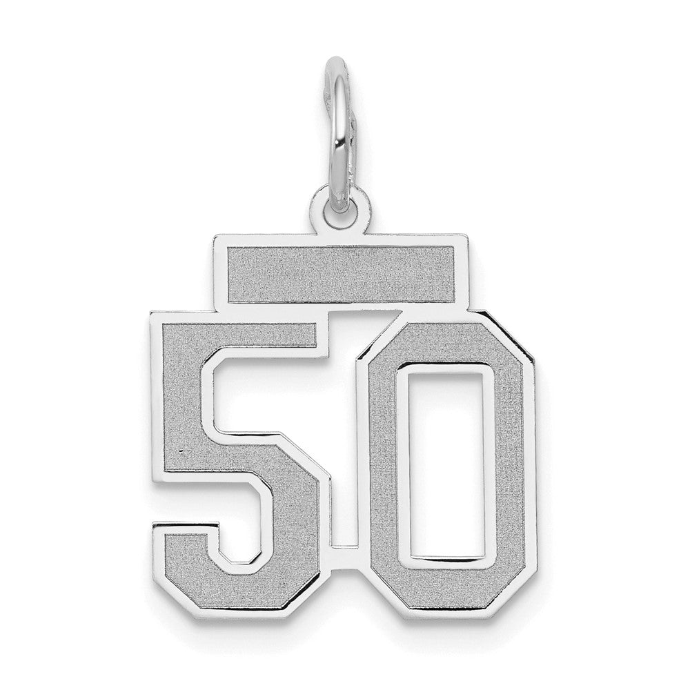 14k White Goldw Small Satin Number 50 Charm