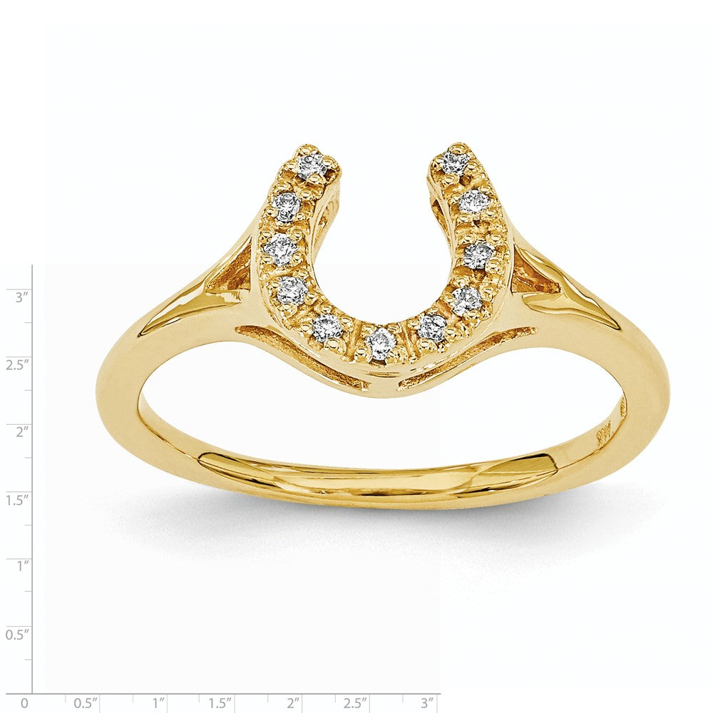 14K Yellow Gold Polished AA Real Diamond Horseshoe Ring