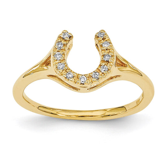 14K Yellow Gold Polished AA Real Diamond Horseshoe Ring