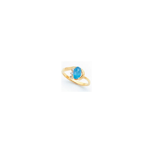 14k Yellow Gold 7x5mm Oval Blue Topaz Checker A Diamond ring