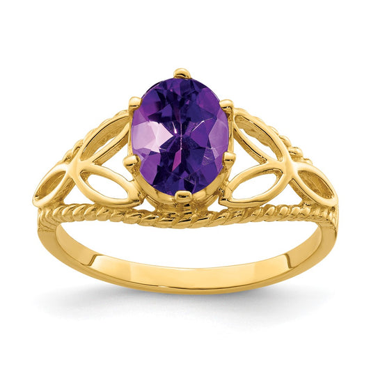 Solid 14k Yellow Gold 8x6mm Oval Simulated Amethyst Ring