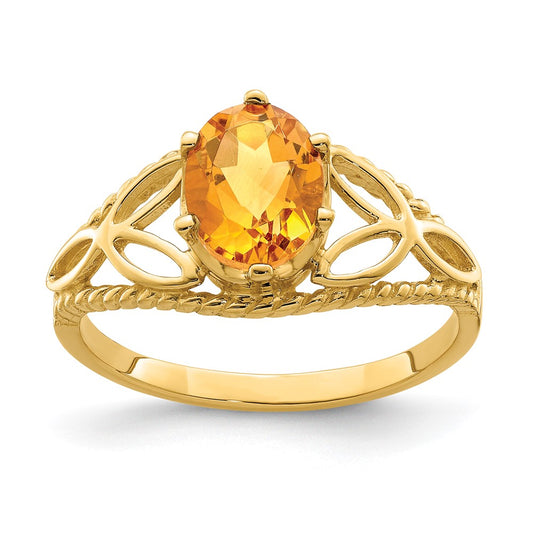 14K Yellow Gold 8x6mm Oval Citrine Checker ring