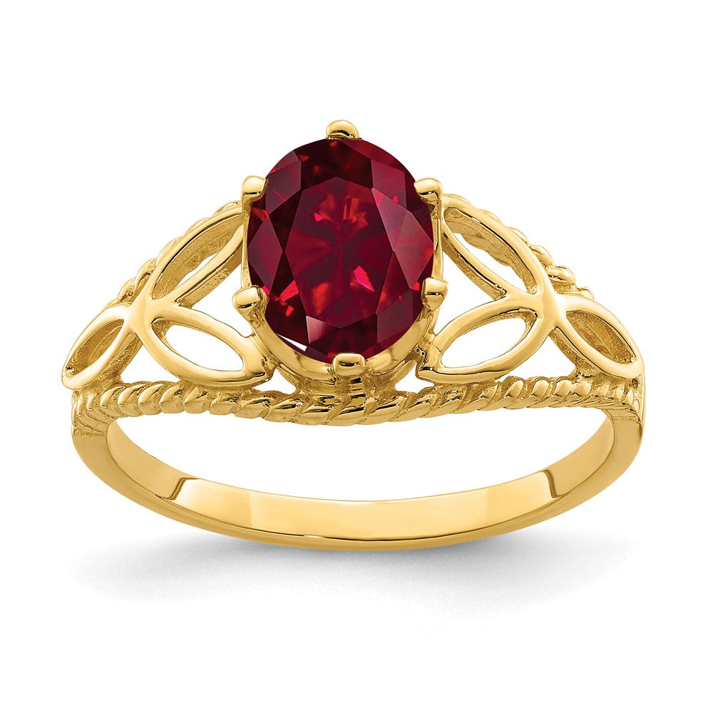 14K Yellow Gold 8x6mm Oval Created Ruby ring