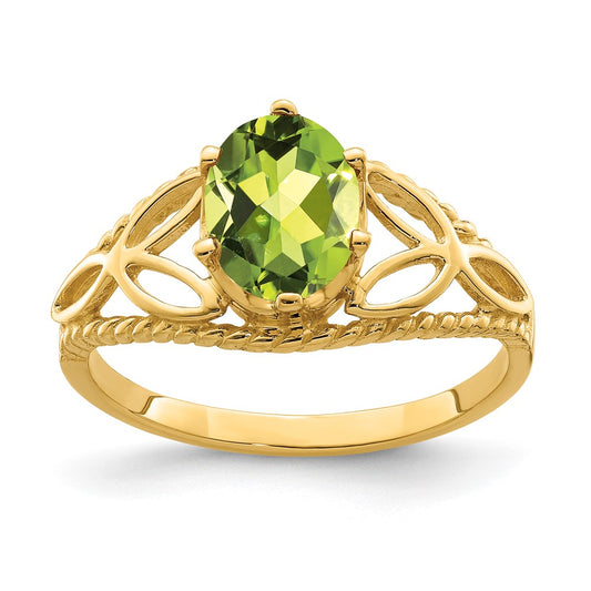 14K Yellow Gold 8x6mm Oval Peridot Checker ring